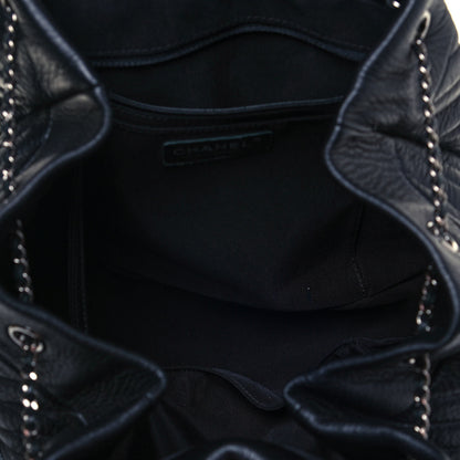 Chanel Deerskin Chevron Large CC Chain Bucket Drawstring Bag Black 5 of 13