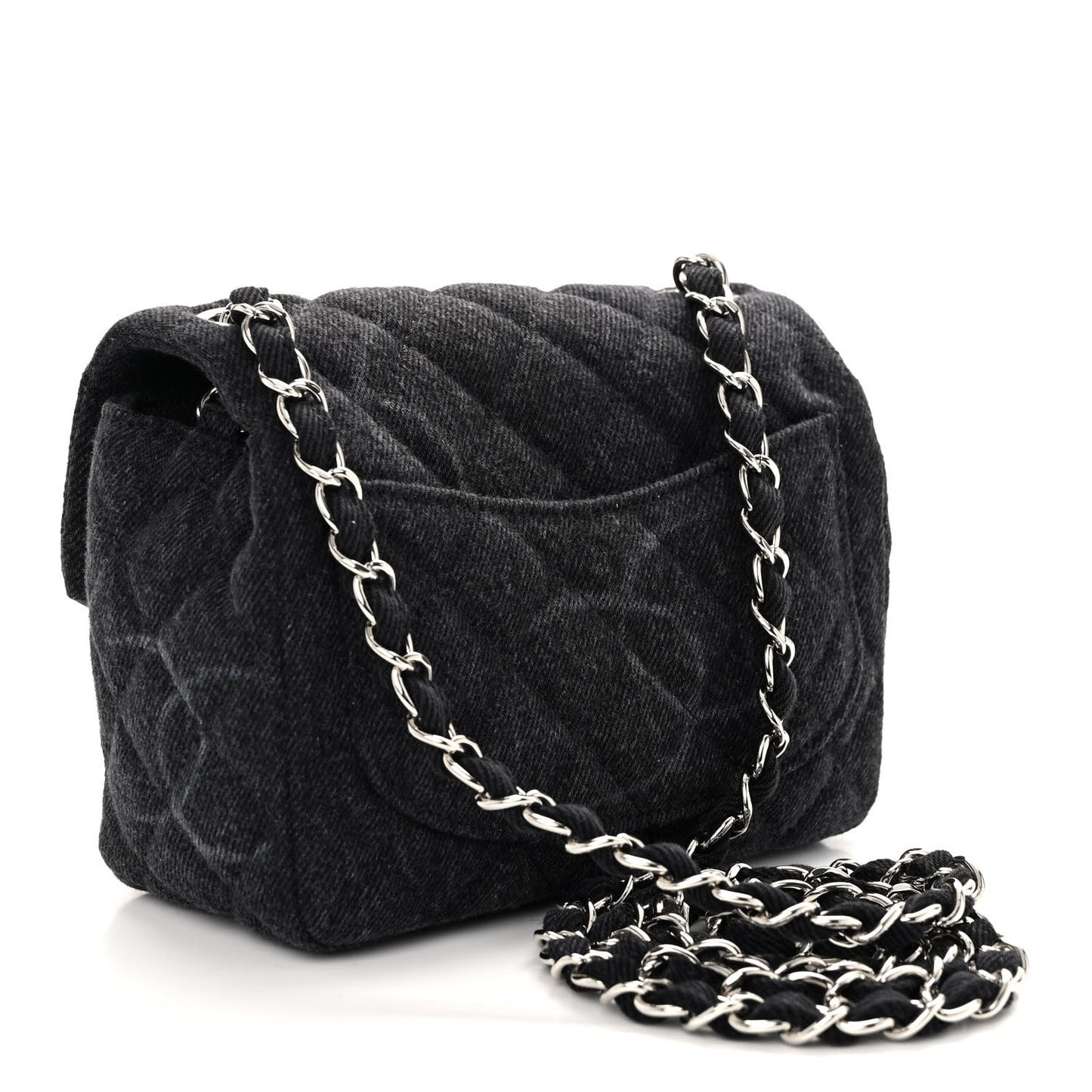 Denim CC Quilted Mini Square Flap Black