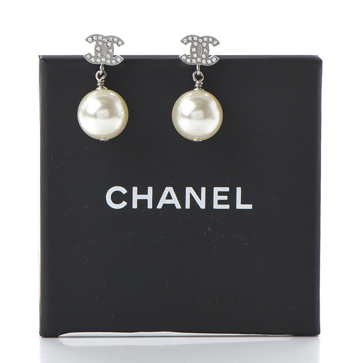 Crystal Pearl CC Drop Earrings Silver