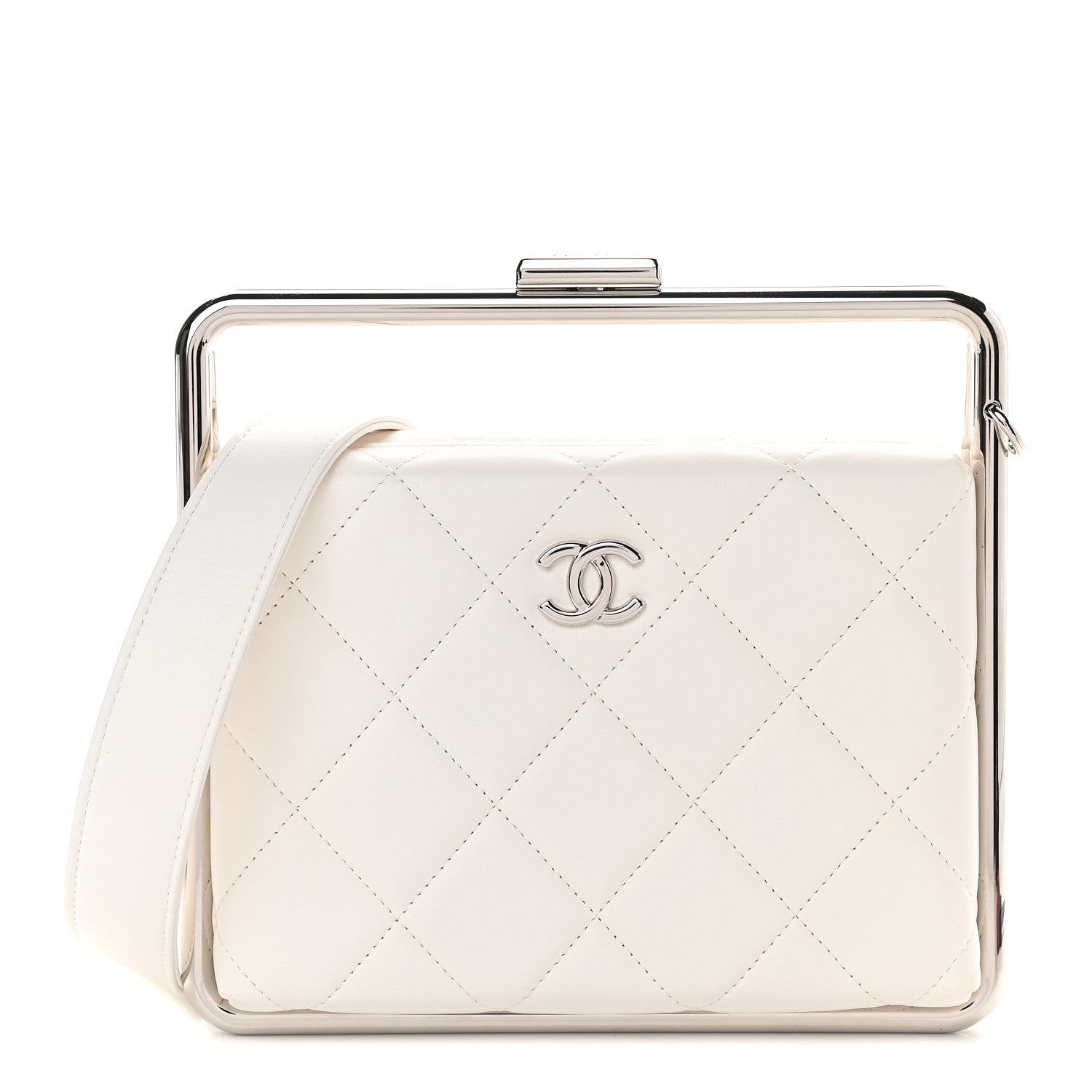 Chanel Quilted Lambskin Metal Bar Clutch Bag White 1 of 9