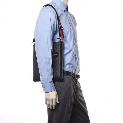 Gucci GG Supreme Monogram Appia Calfskin Web Flat Messenger Bag Black Grey 2 of 12