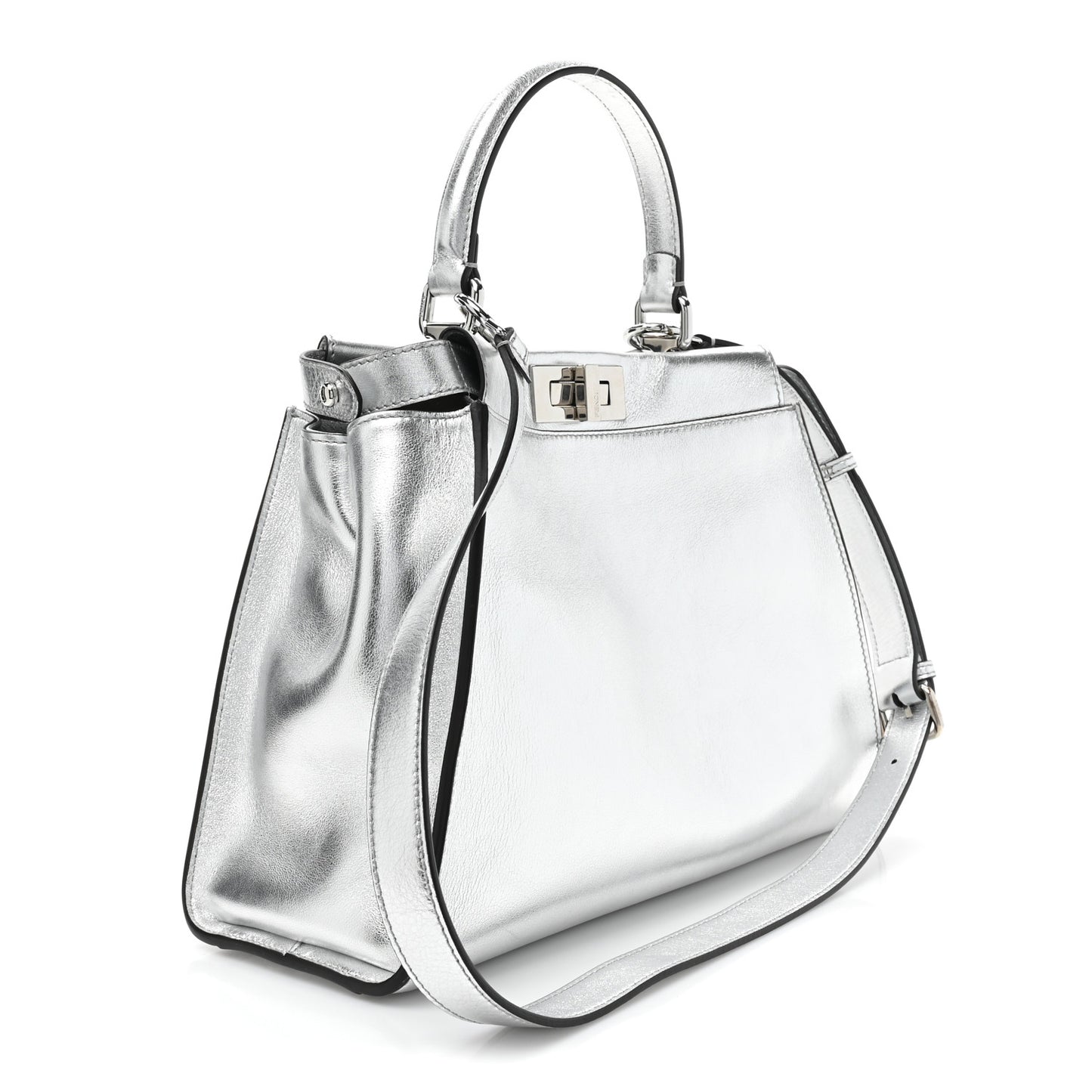 Vitello Catalan Mirror Medium Peekaboo Iconic Satchel Argento