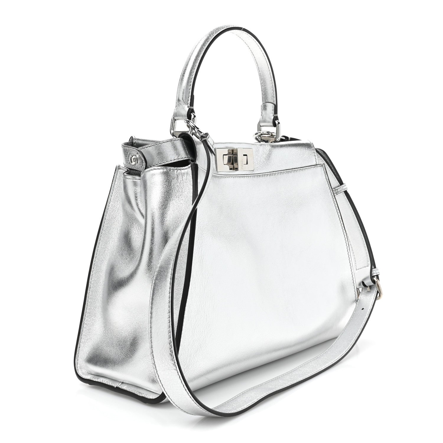 Fendi Vitello Catalan Mirror Medium Peekaboo Iconic Satchel Argento 3 of 14