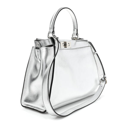 Fendi Vitello Catalan Mirror Medium Peekaboo Iconic Satchel Argento 3 of 14