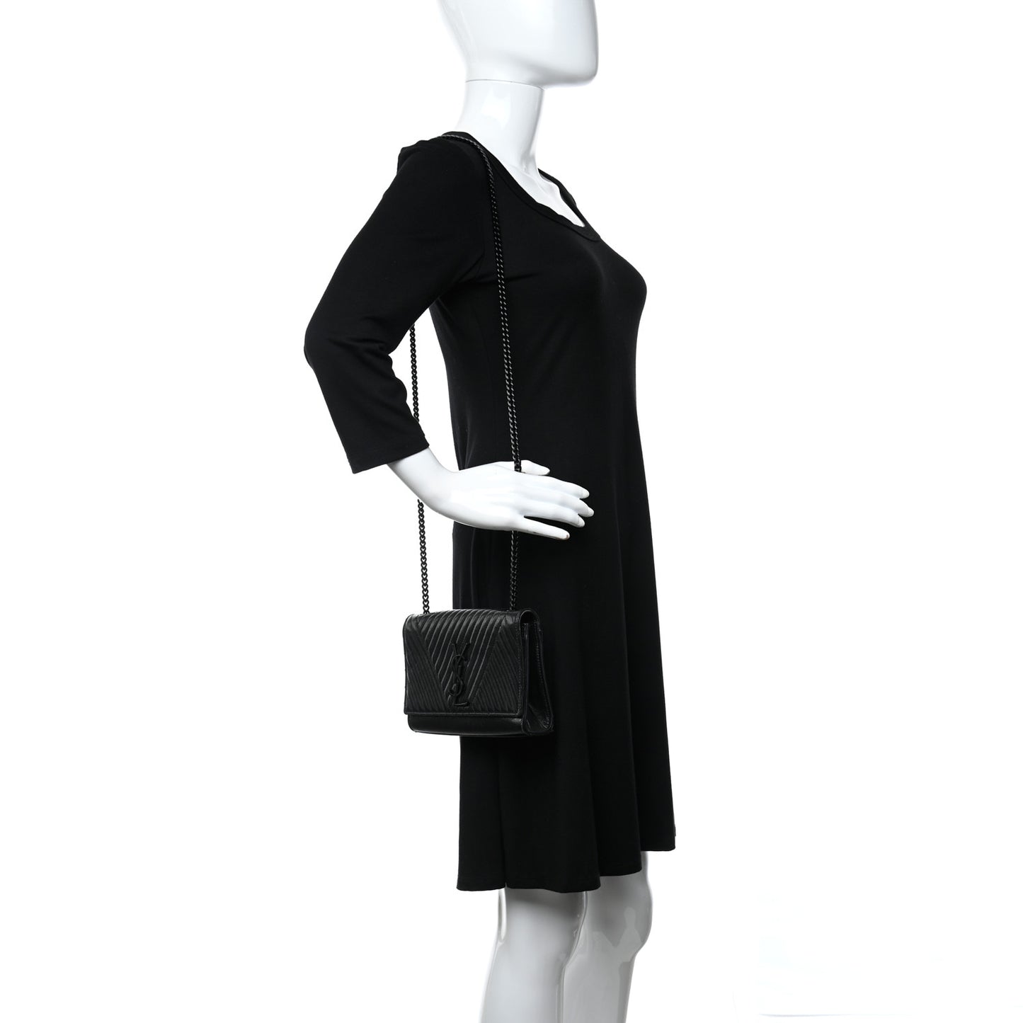 Lambskin Mixed Quilted Small Monogram Kate Satchel Black