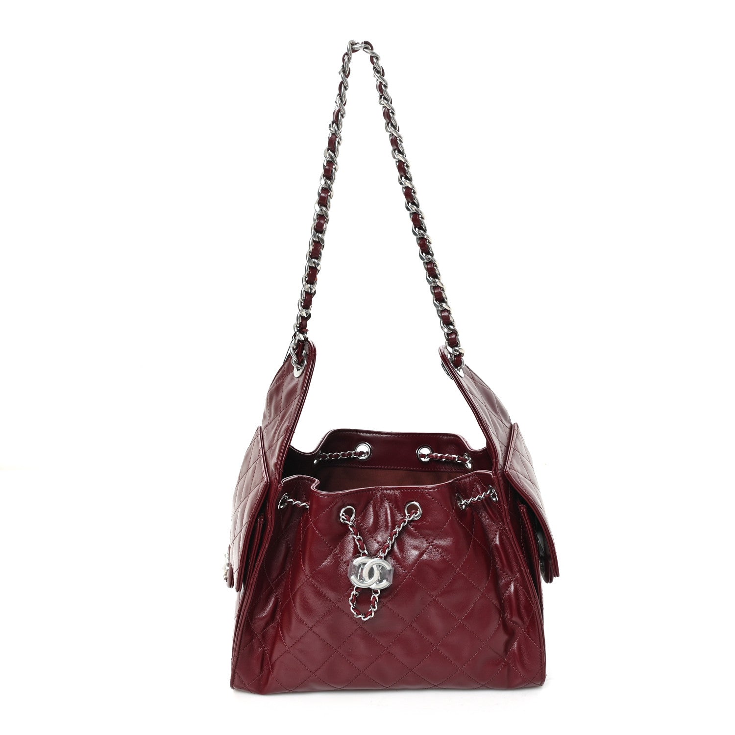 Chanel Shiny Crumpled Calfskin Quilted Small Chanel 25 Handbag Burgundy 1 of 11