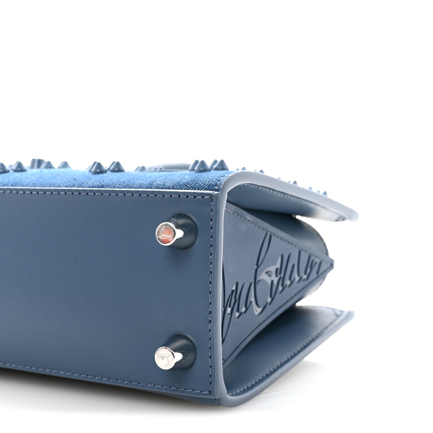 Denim Calfskin Studded Loubinthesky Paloma Baguette Blue