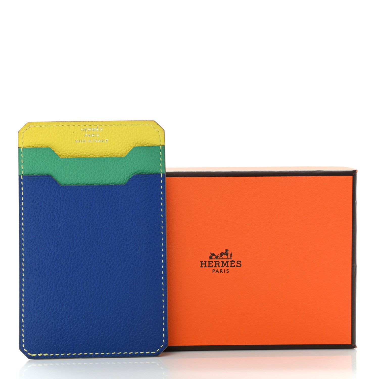 Hermes Evercolor City 3CC Colorblock Card Holder Menthe Soufre Bleu France 8 of 8