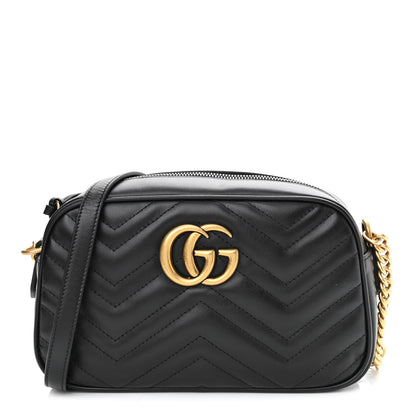 Gucci Calfskin Matelasse Small GG Marmont Chain Shoulder Bag Black 1 of 11