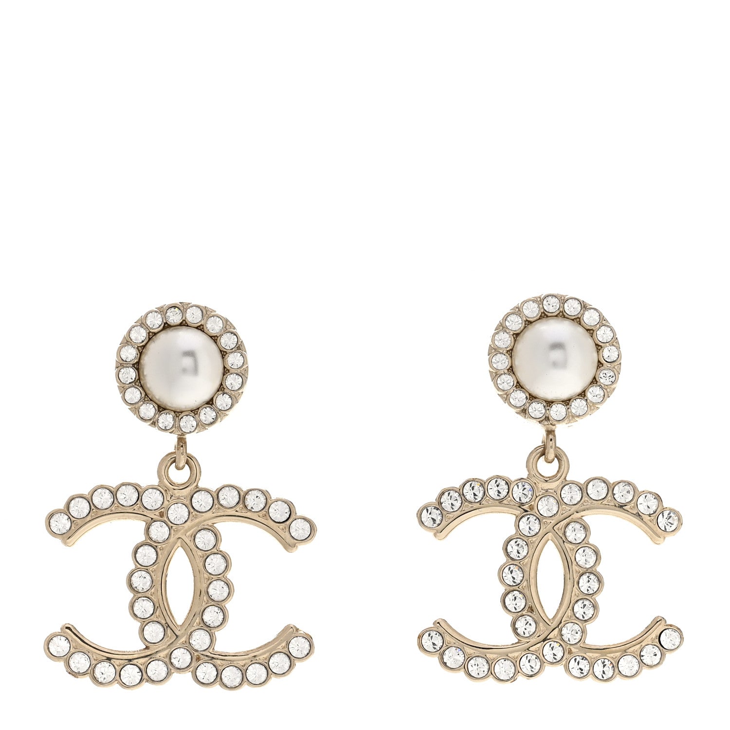 Chanel Crystal Pearl Bow-tiful CC Drop Earrings Gold 1 of 4