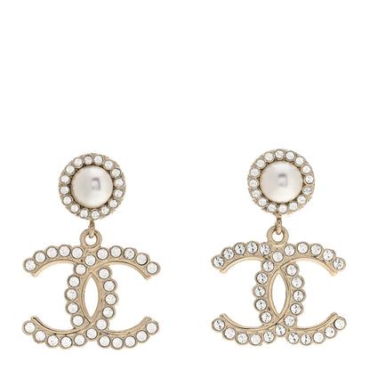 Chanel Crystal Pearl Bow-tiful CC Drop Earrings Gold 1 of 4