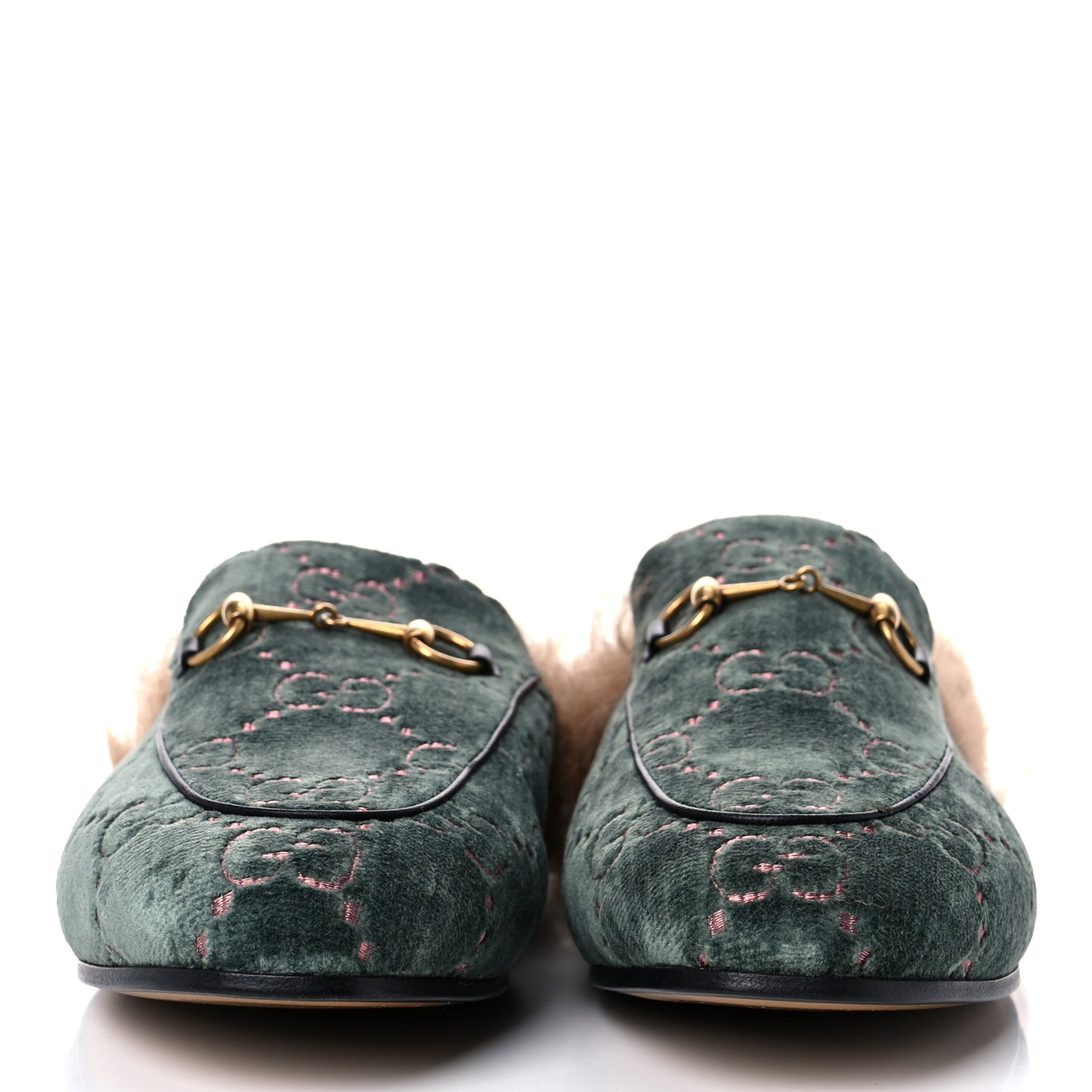 Velvet GG Monogram Fur Womens Princetown Slippers 40 Avio Dusty Pink