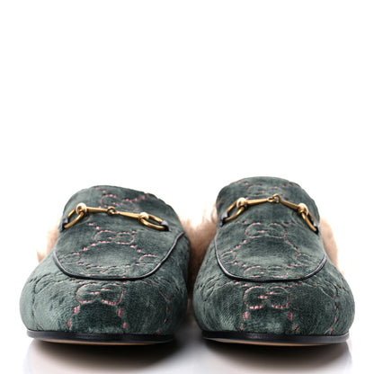 Gucci Velvet GG Monogram Fur Womens Princetown Slippers 40 Avio Dusty Pink 2 of 7