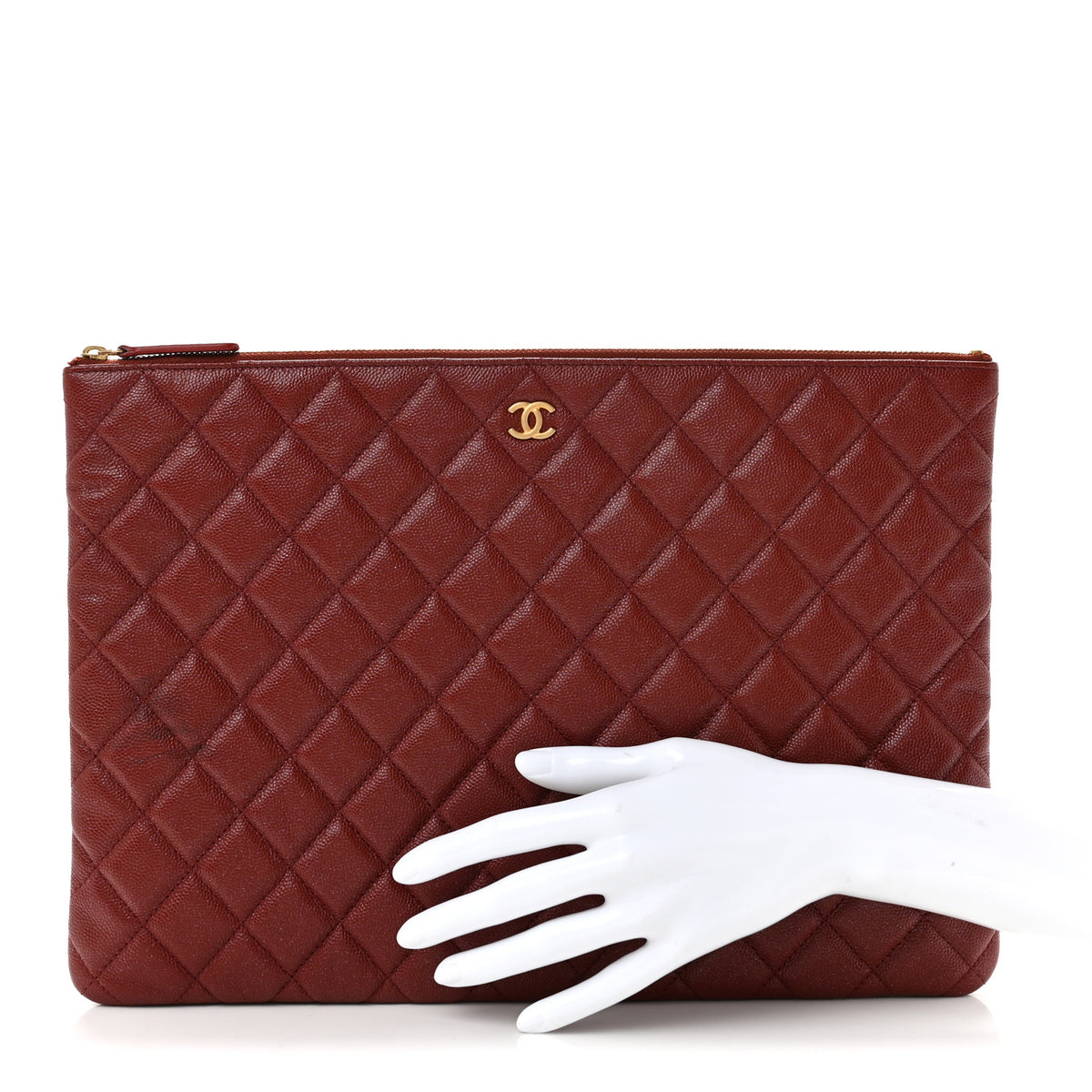 Iridescent Caviar Quilted Large Cosmetic Case Dark Red