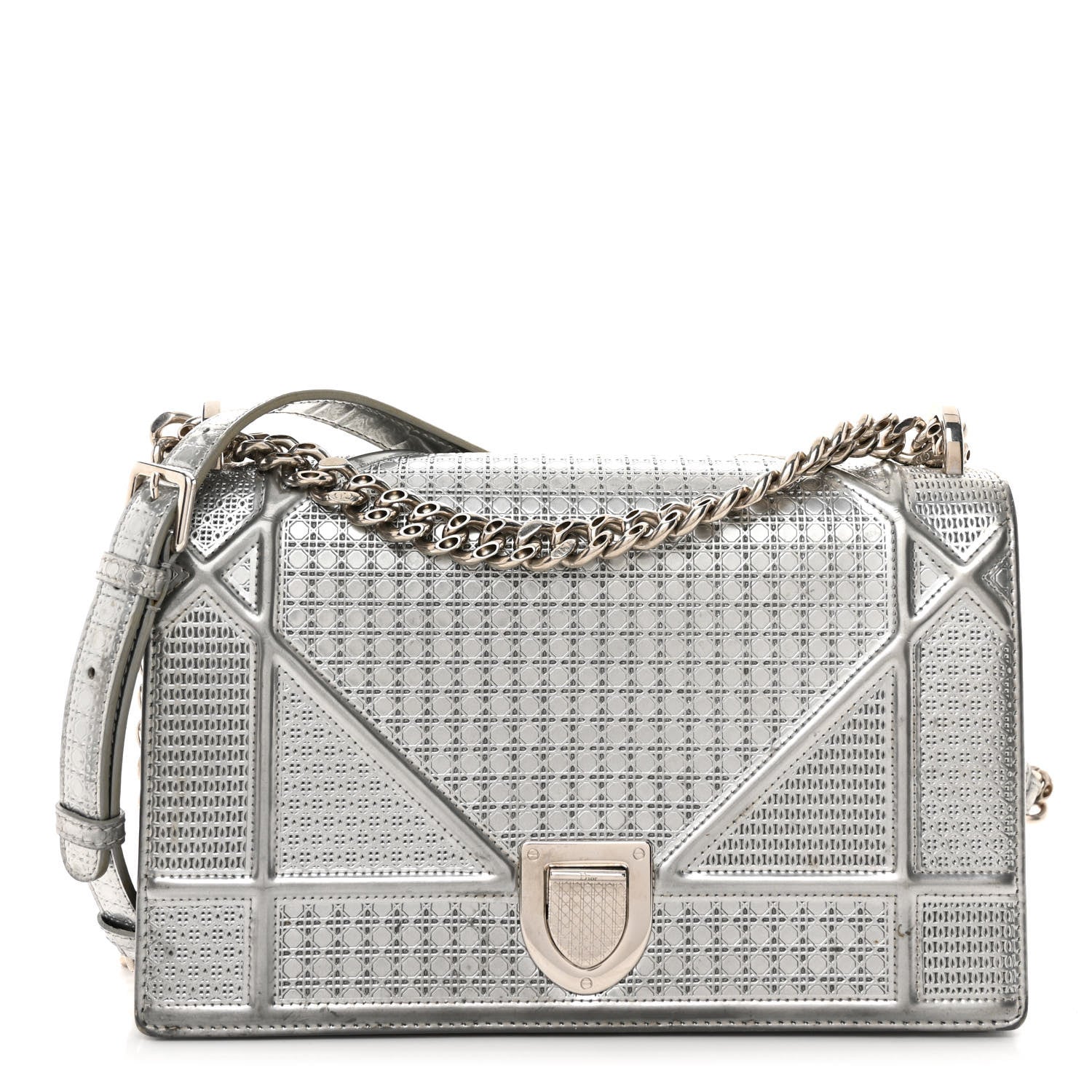 Christian Dior Metallic Patent Micro-Cannage Medium Diorama Flap Bag Silver 1 of 12