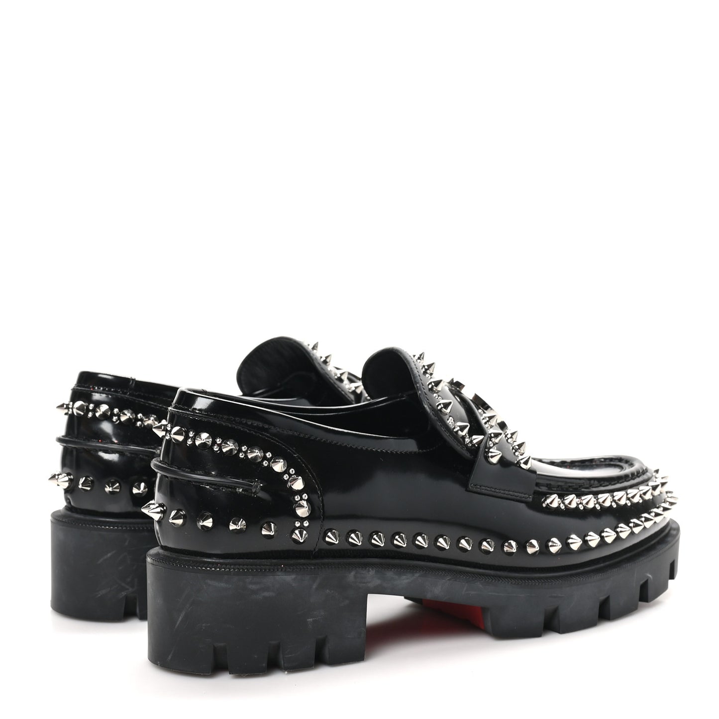 Calfskin Abrasivato Spike Womens Loafers 38.5 Black