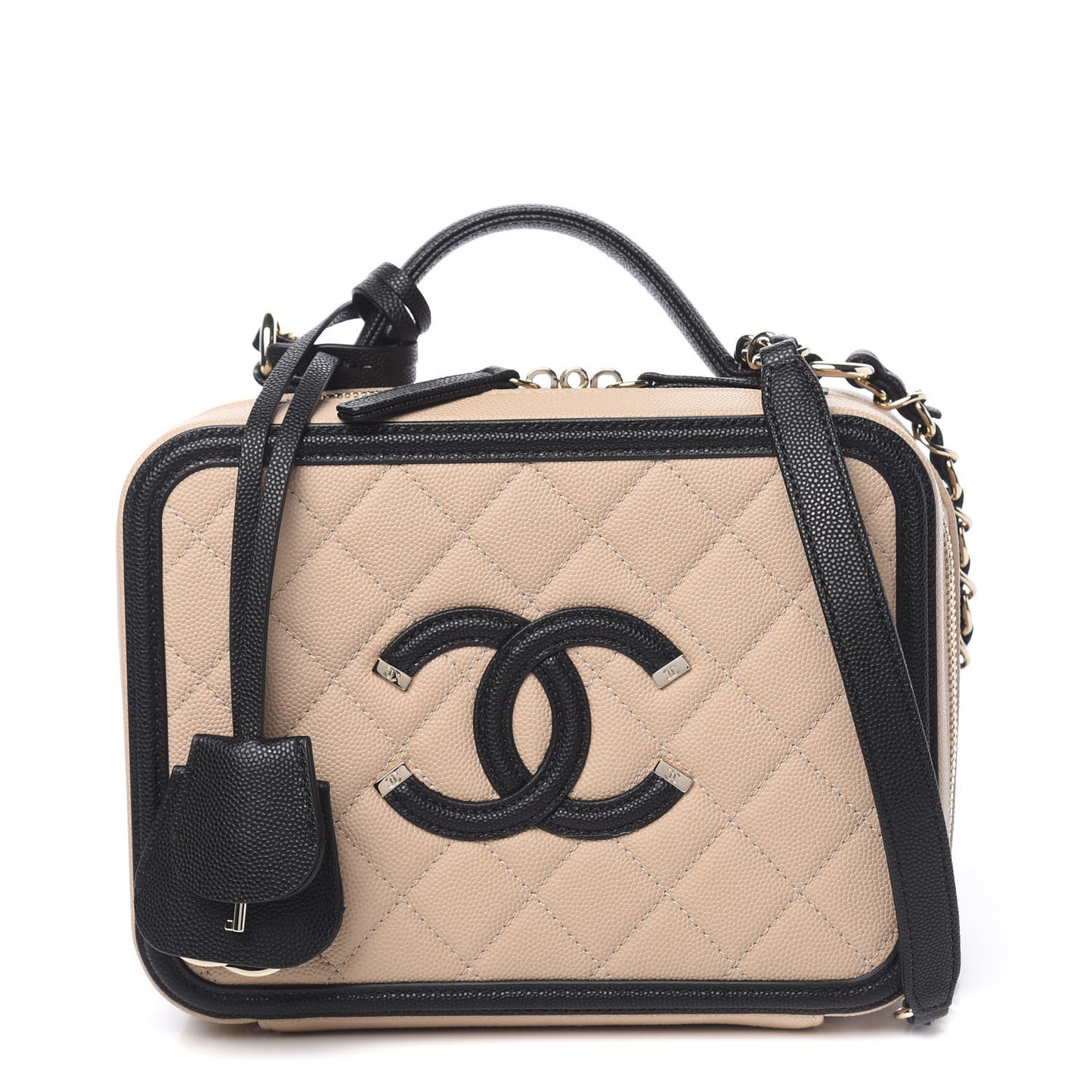 Caviar Quilted Medium CC Filigree Vanity Case Beige Black