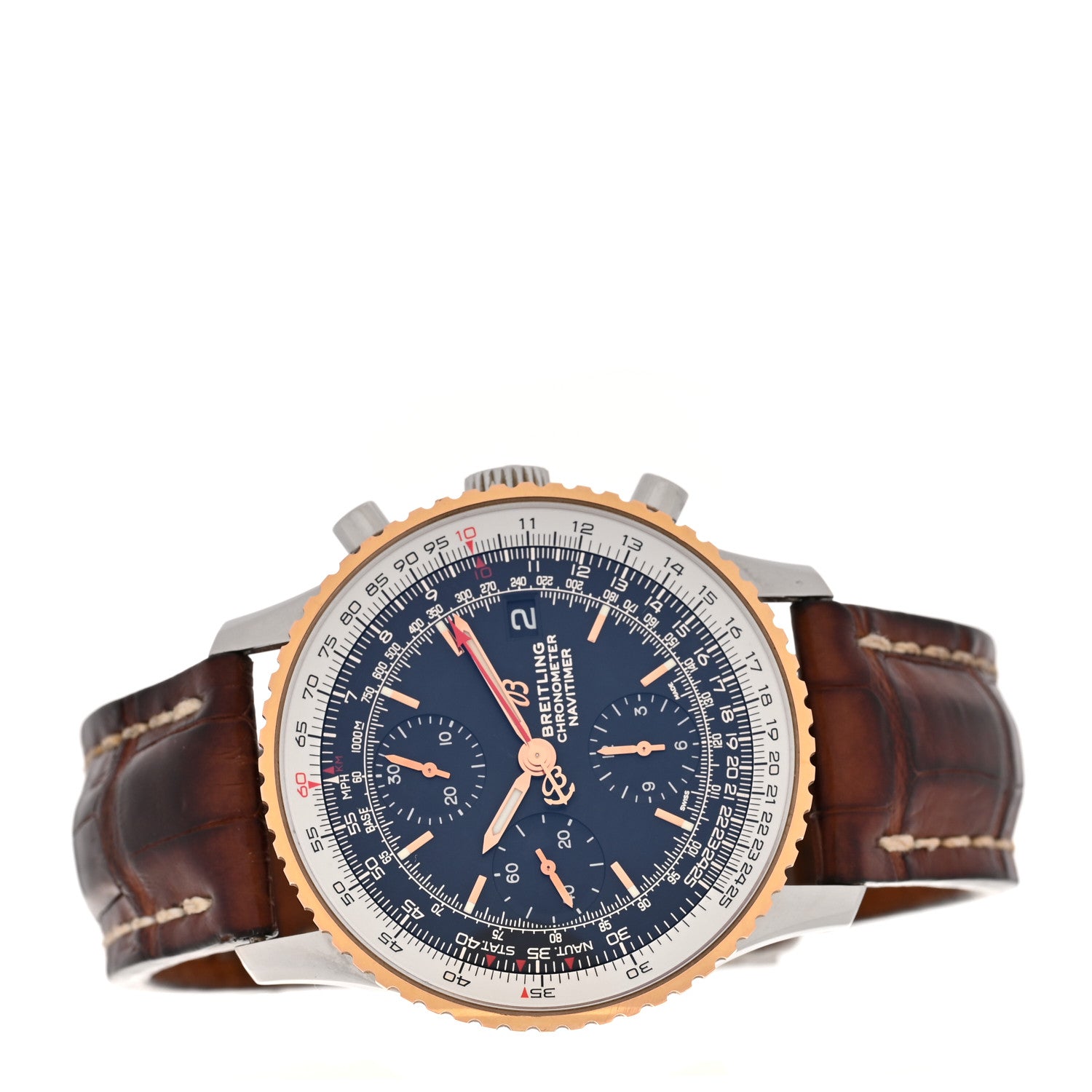 Breitling Stainless Steel 18K Rose Gold Alligator 41mm Navitimer Chronograph Automatic Watch Black U13324 2 of 5