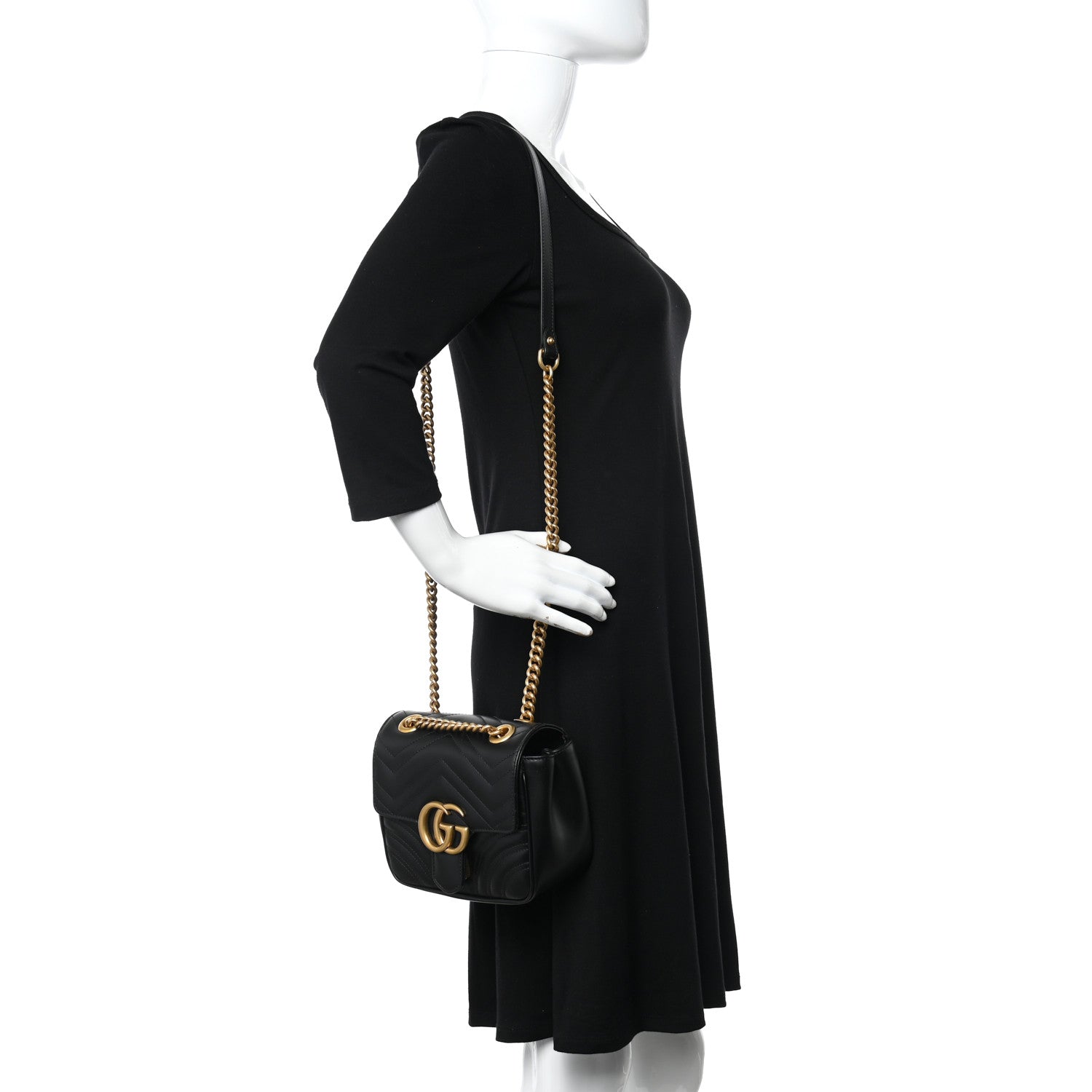 Gucci Calfskin Matelasse Mini GG Marmont Square Shoulder Bag Black 2 of 9