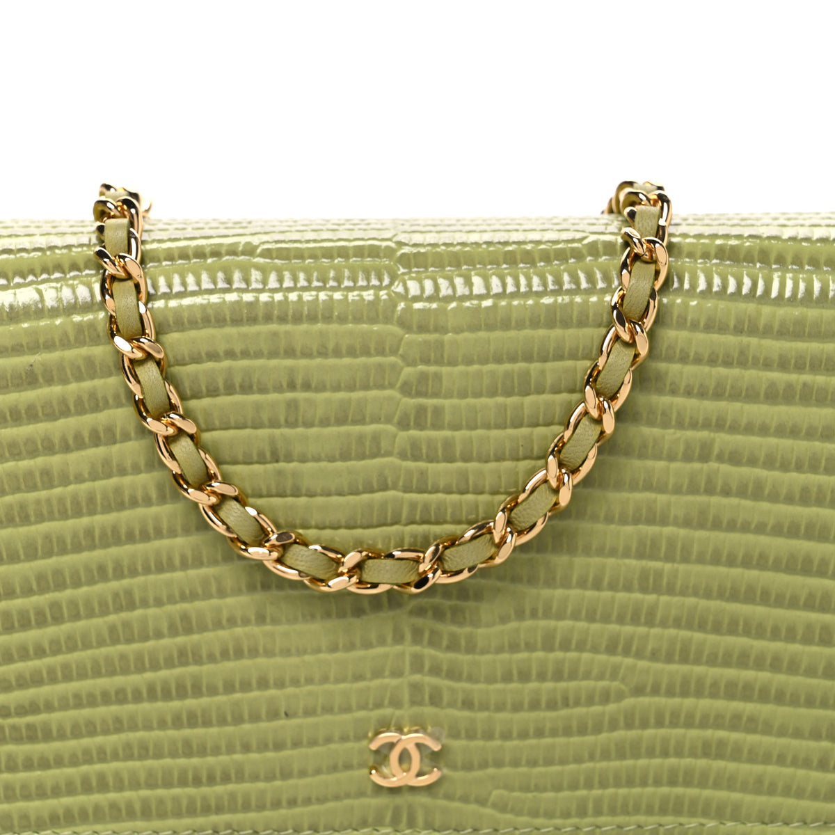 Chanel Calfskin Lizard Embossed Wallet On Chain WOC Green 9 of 12