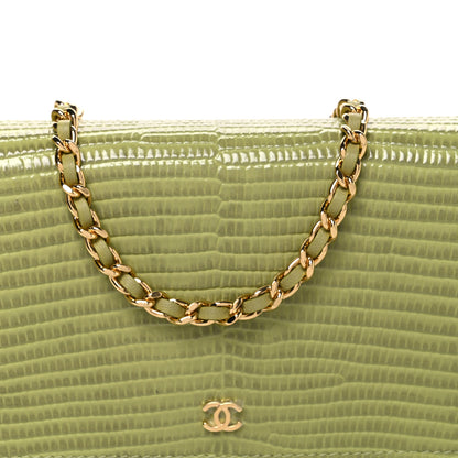 Chanel Calfskin Lizard Embossed Wallet On Chain WOC Green 9 of 12