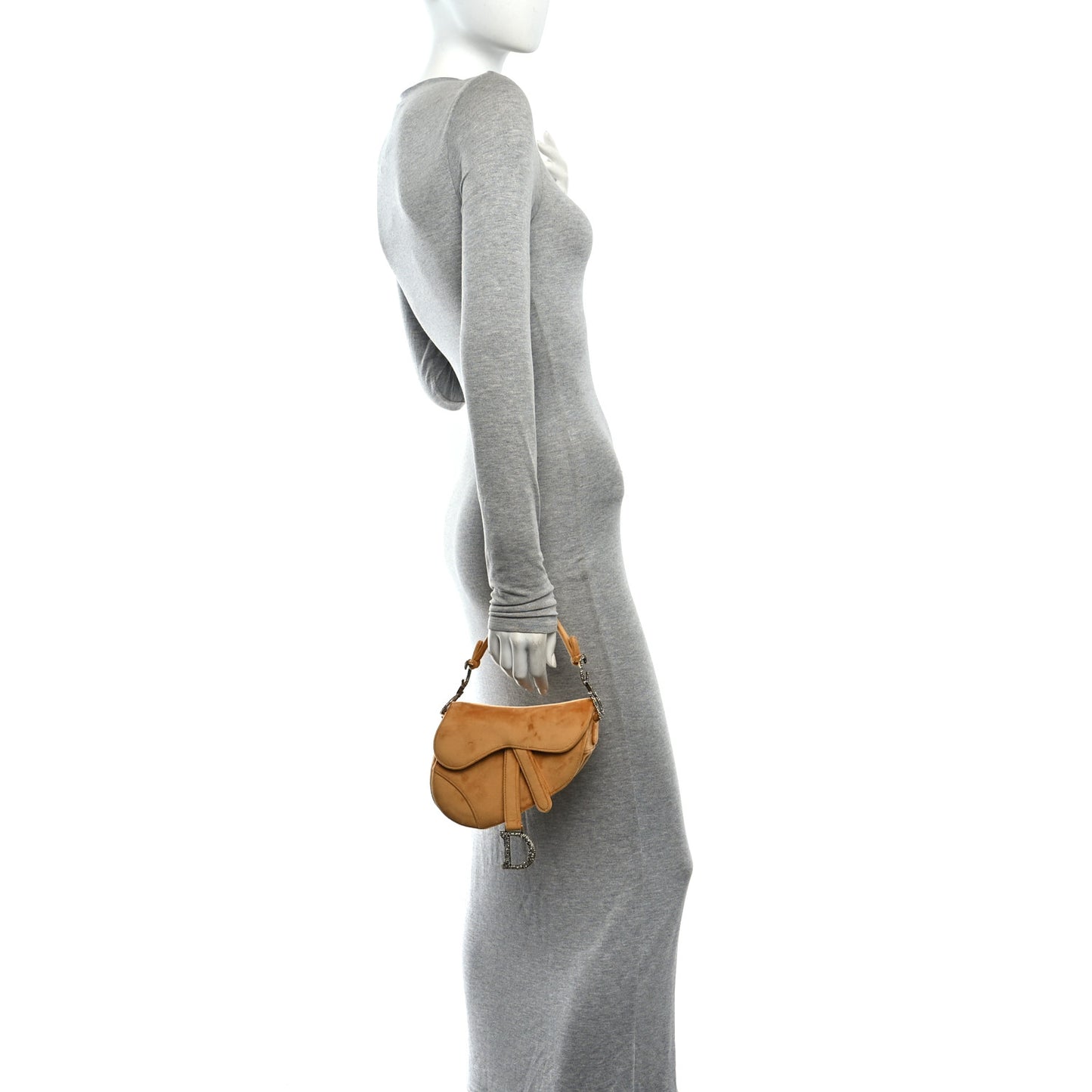 Velvet Crystal Mini Saddle Bag Camello