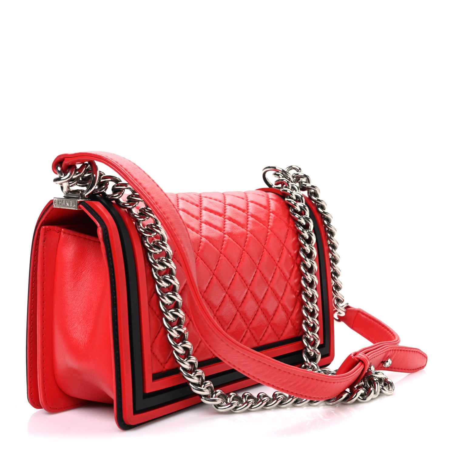 Chanel Lambskin Rubber Quilted Medium Two Tone Boy Flap Red Black 3 of 11