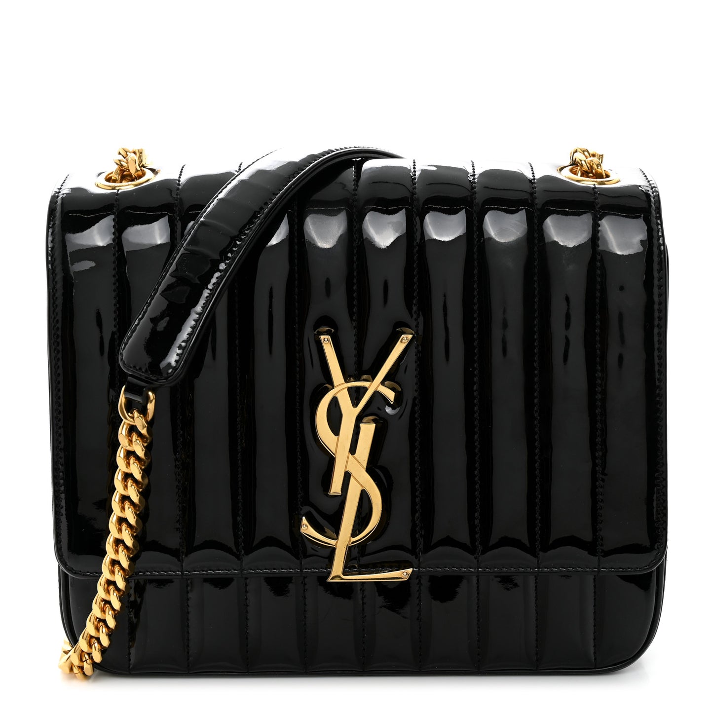 Patent Matelasse Monogram Large Vicky Chain Bag Black