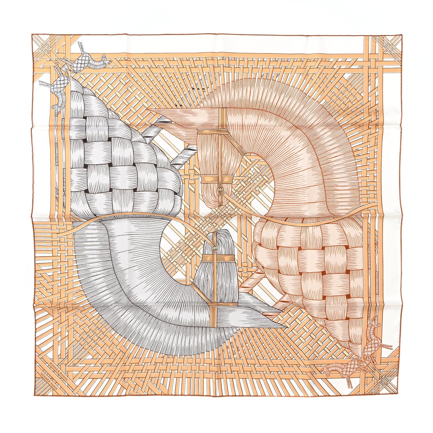 Hermes Silk Masan & Masan Scarf 90 White Beige Gris 1 of 4