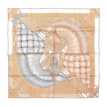 Hermes Silk Masan & Masan Scarf 90 White Beige Gris 1 of 4