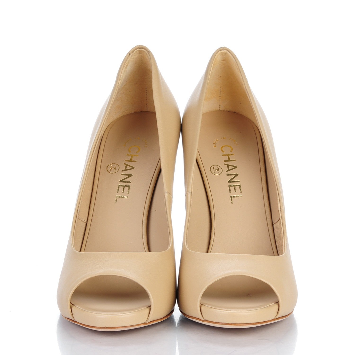 Chanel Lambskin Pearl Peep Toe Pumps 40 Beige 2 of 9
