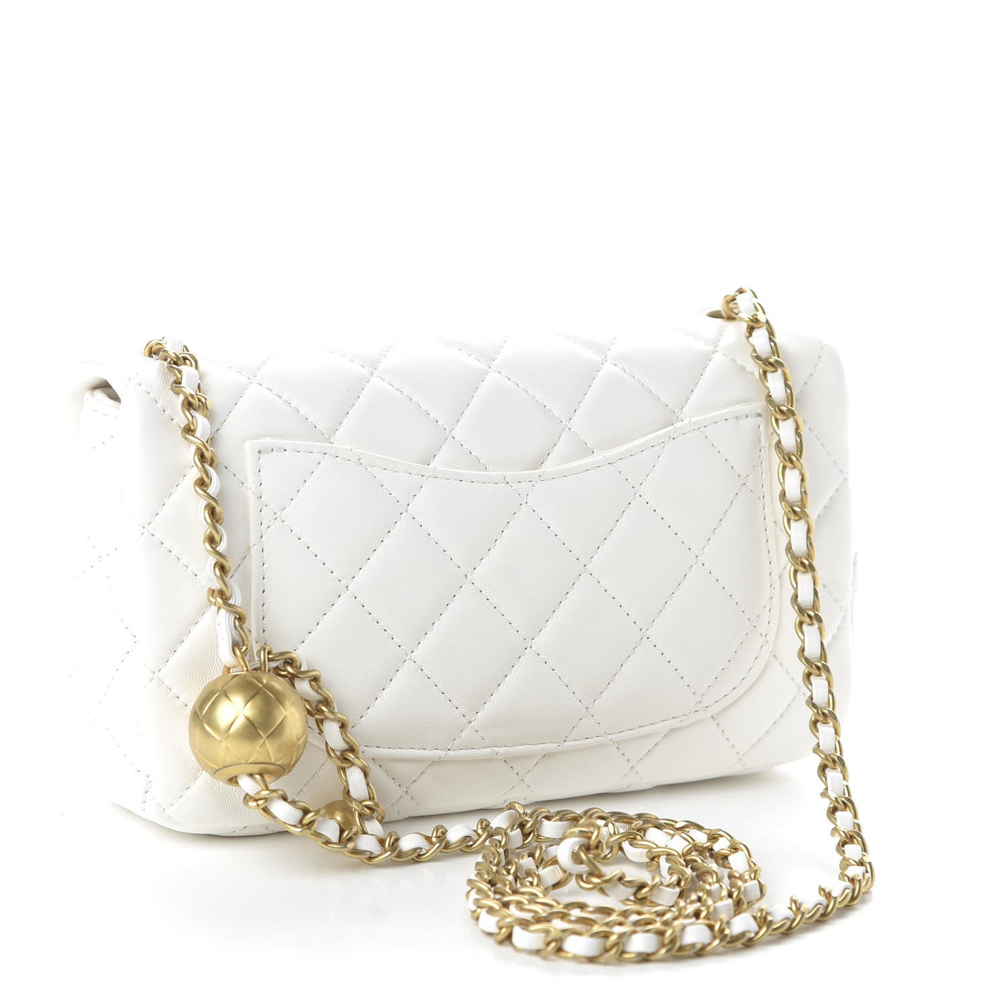 Lambskin Quilted Mini Rectangular Pearl Crush Flap White