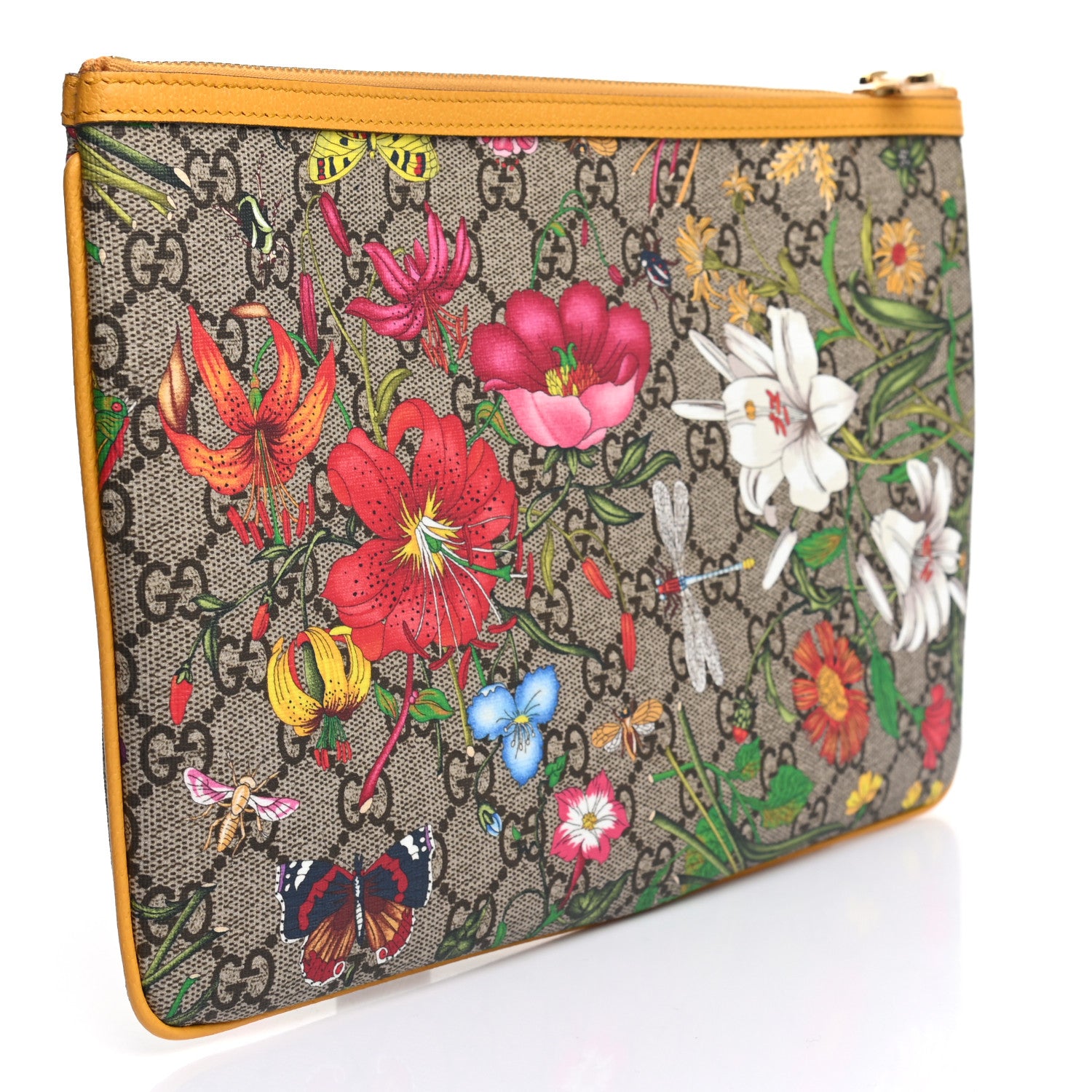 Gucci GG Supreme Monogram Flora Large Ophidia Pouch Clutch Beige Multicolor Crop 3 of 7