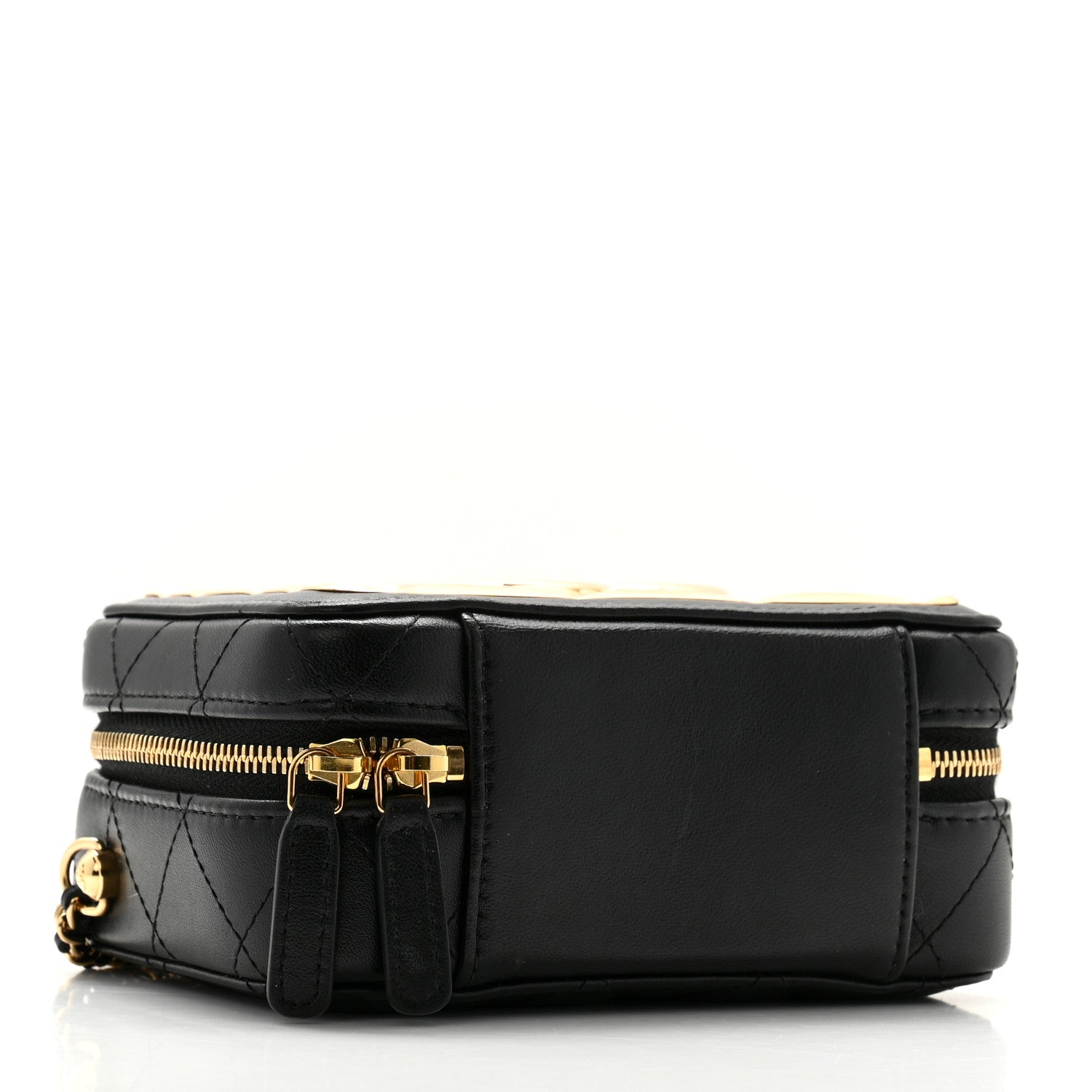 Chanel Lambskin Quilted Golden Plate Clutch With Chain Black 4 of 13