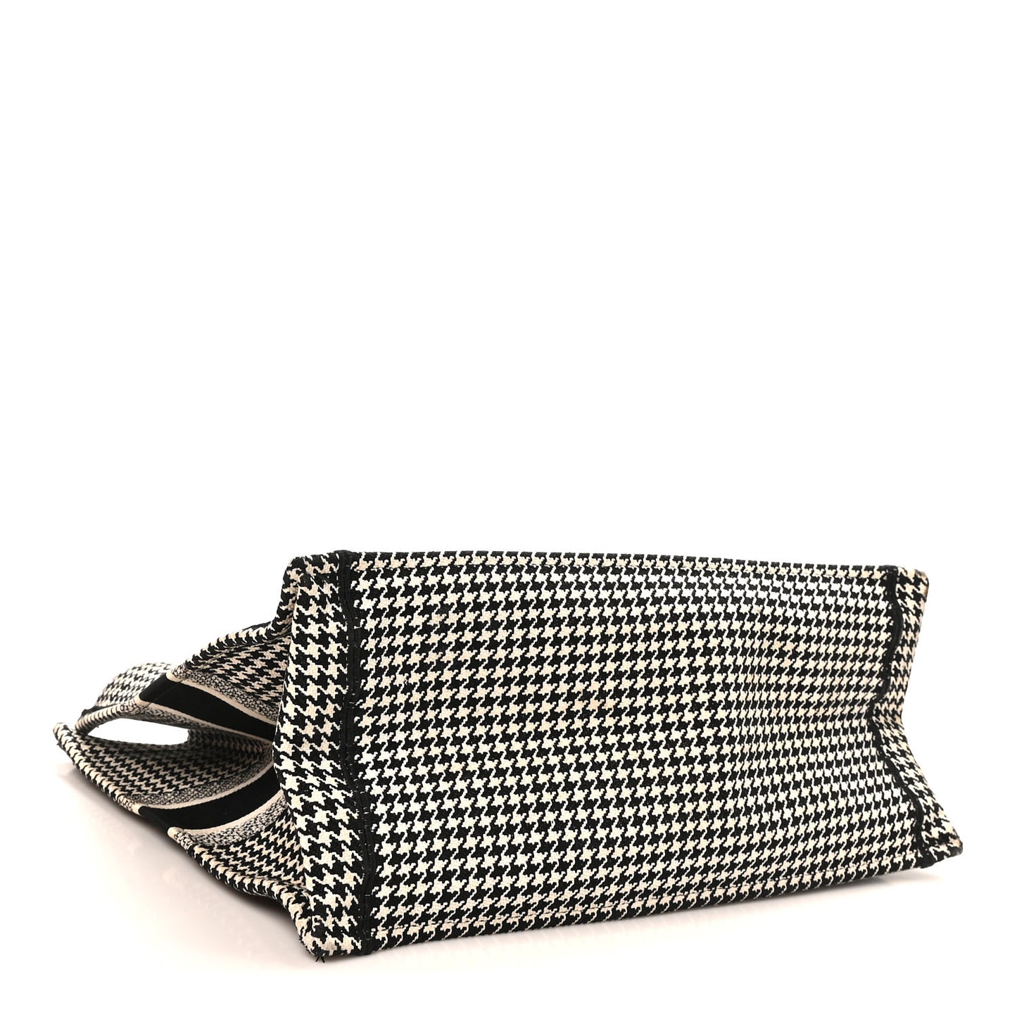 Canvas Houndstooth Embroidered Large Book Tote Black White