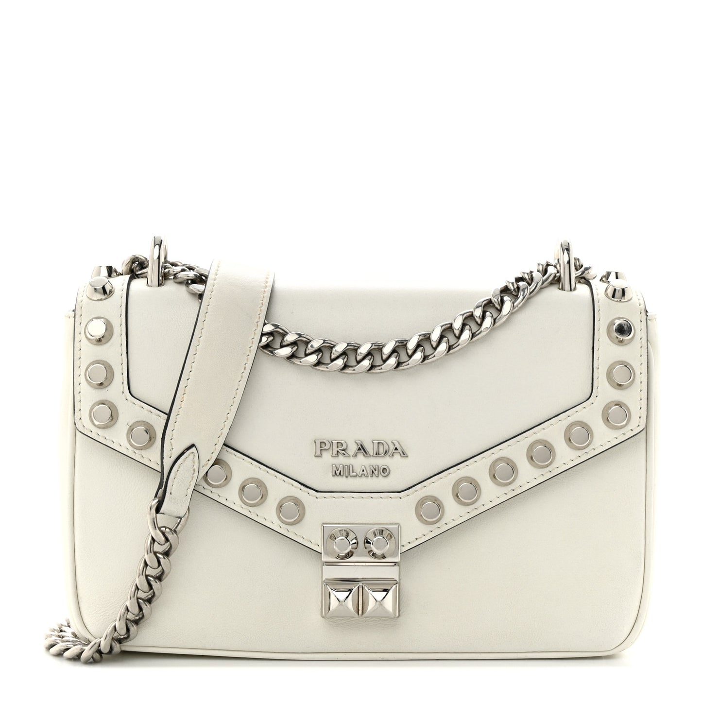 Vitello Calfskin Studded Shoulder Bag White
