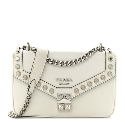 Prada Vitello Calfskin Studded Shoulder Bag White 1 of 16