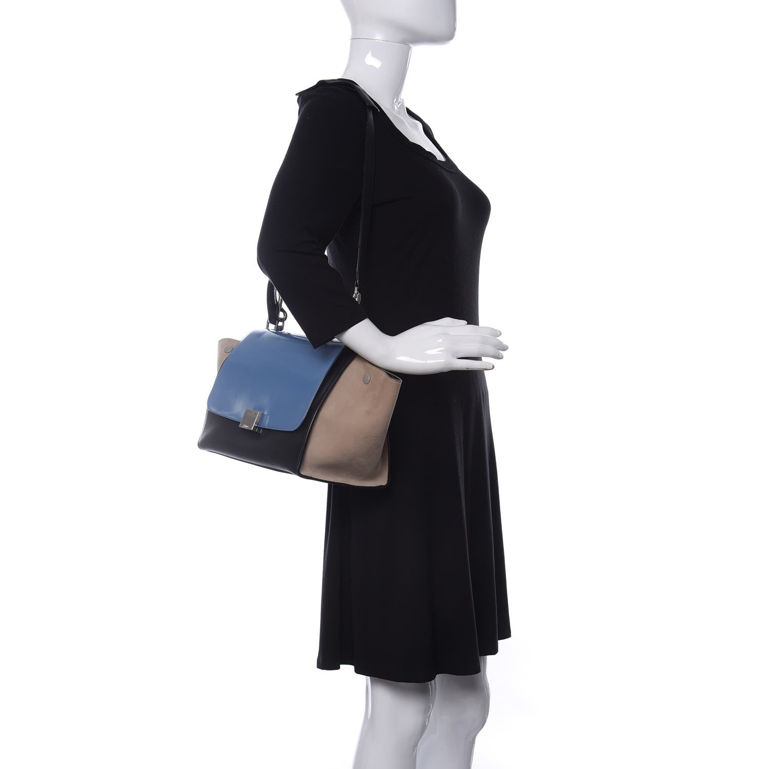 Celine Smooth Calfskin Nubuck Small Tri-Color Trapeze Medium Blue 2 of 20