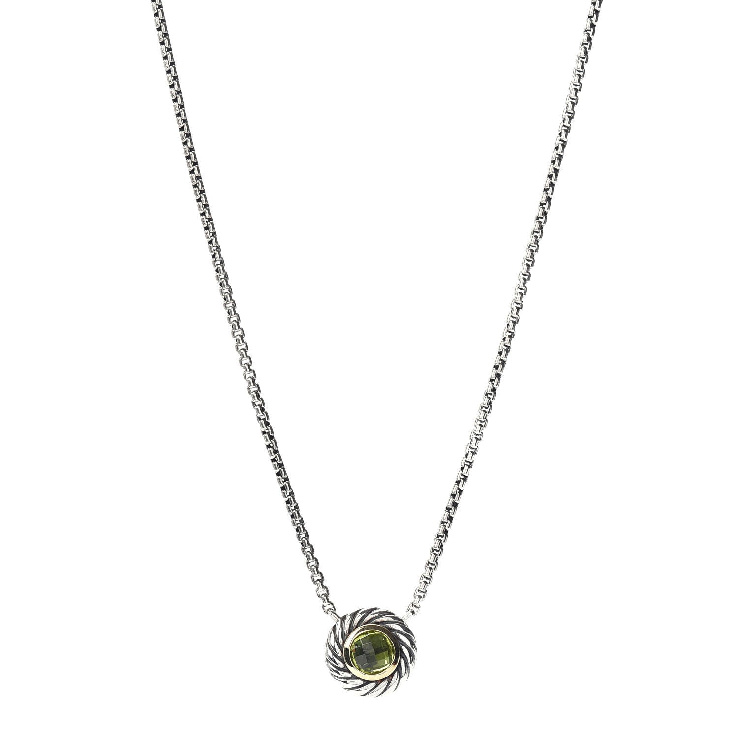 David Yurman Sterling Silver 18K Yellow Gold Peridot Cookie Pendant Necklace 1 of 5