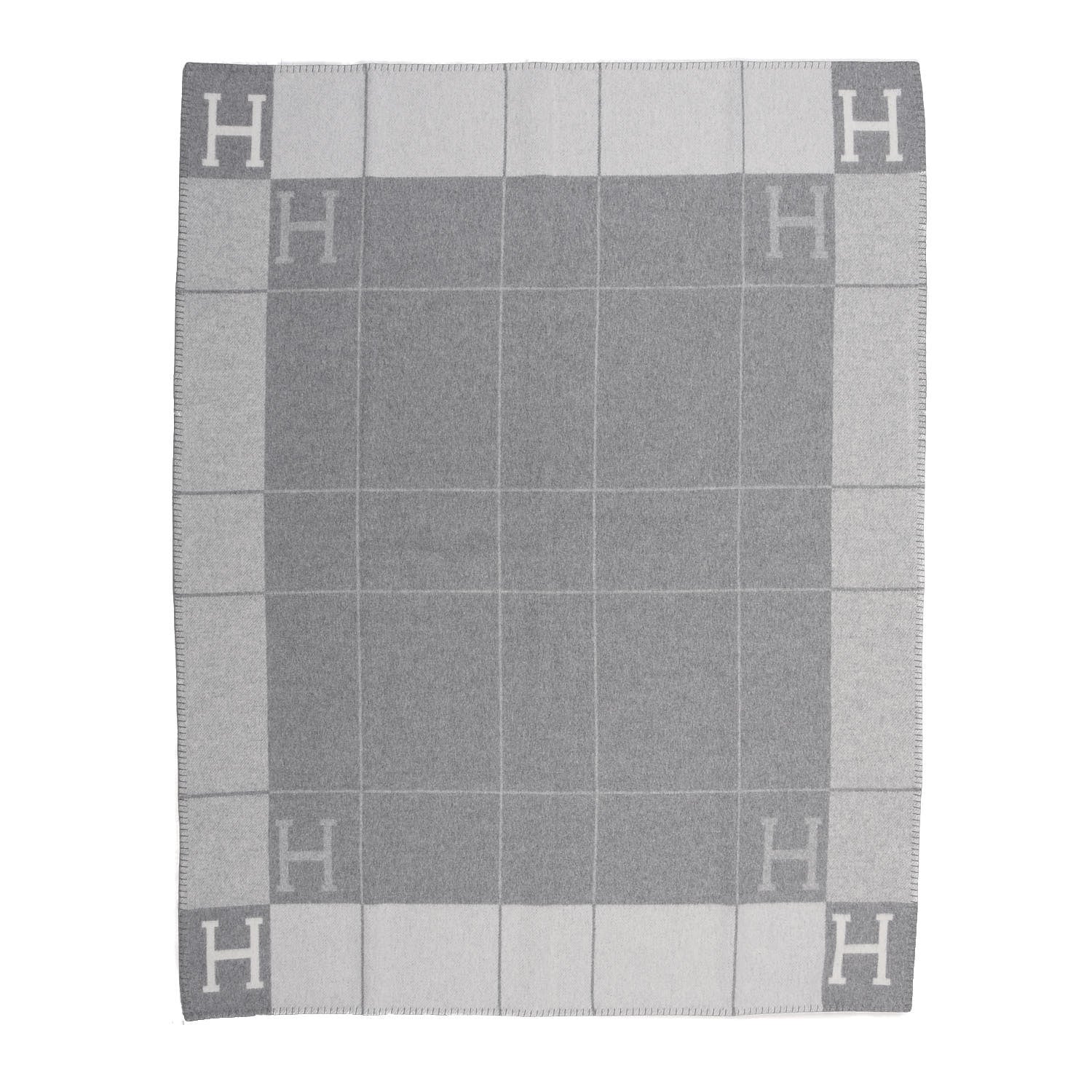 Hermes Wool Cashmere Avalon III Blanket Ecru Gris Clair 1 of 2