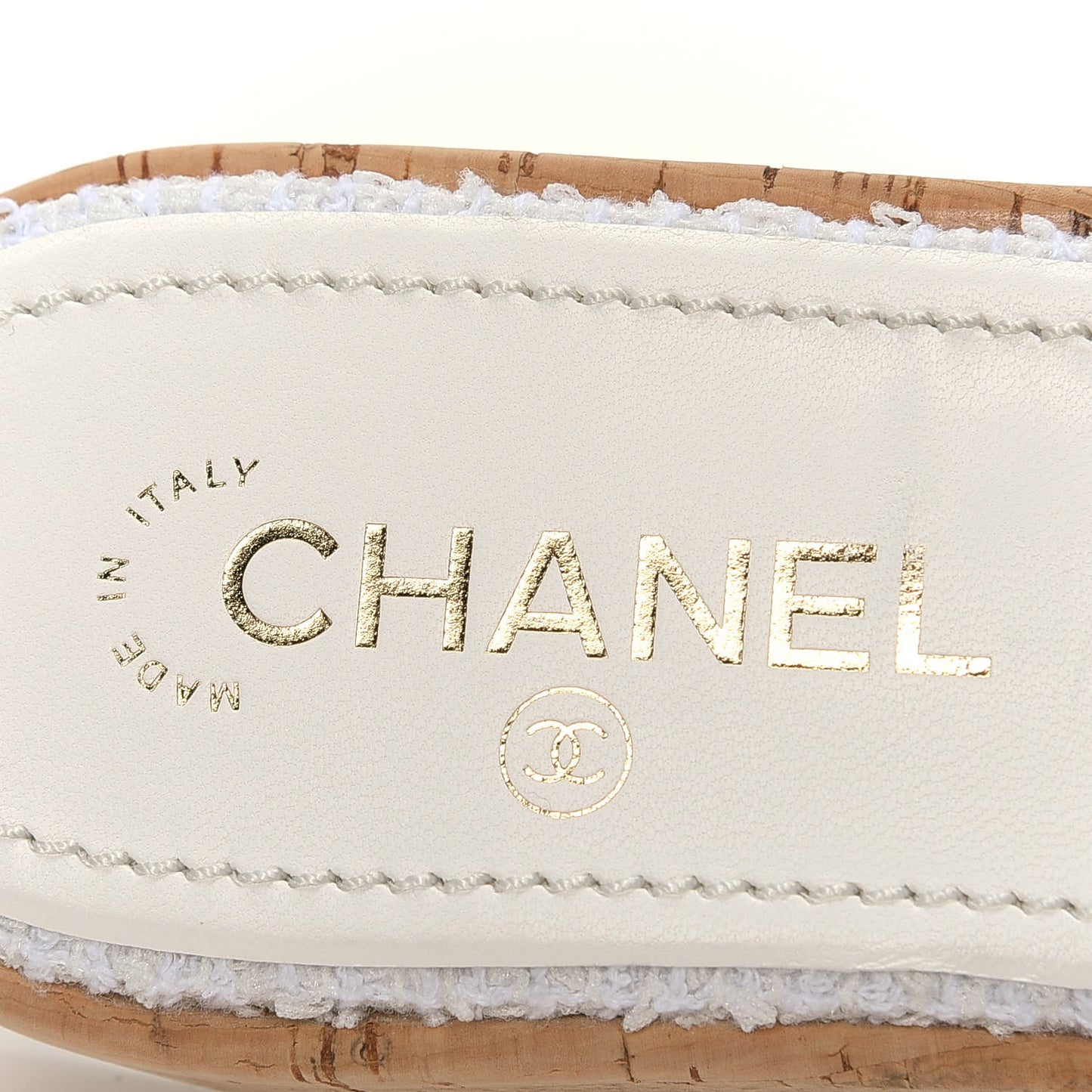 Tweed Cork CC Chain Mule Sandal 39.5 White