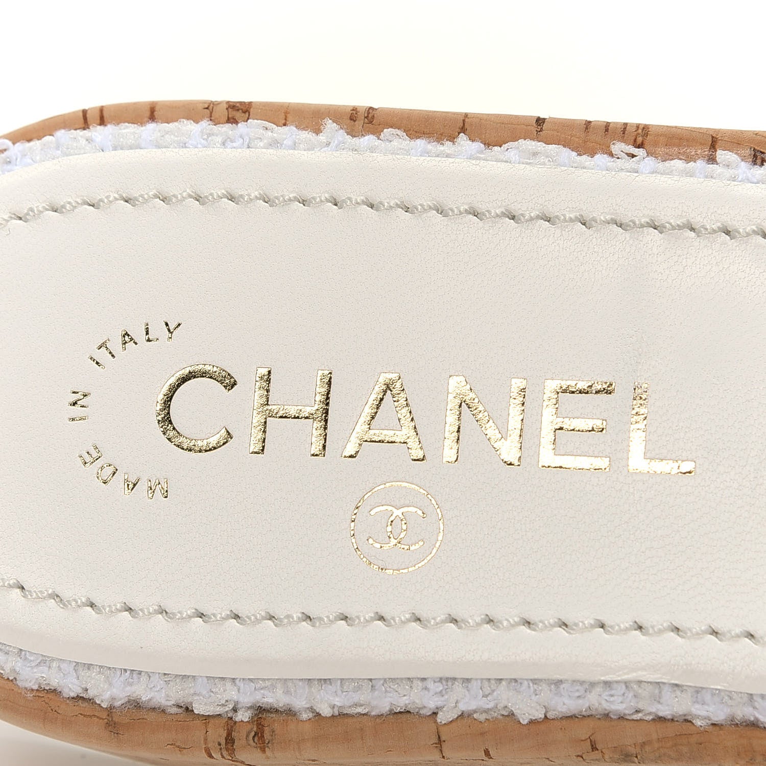 Chanel Tweed Cork CC Chain Mule Sandal 39.5 White 9 of 10
