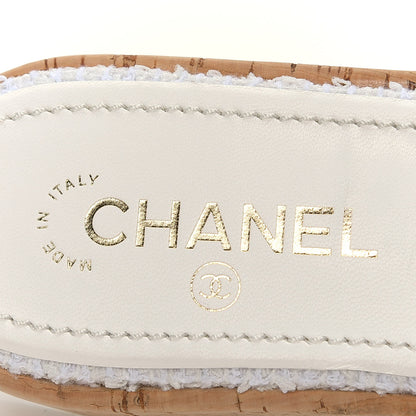 Chanel Tweed Cork CC Chain Mule Sandal 39.5 White 9 of 10