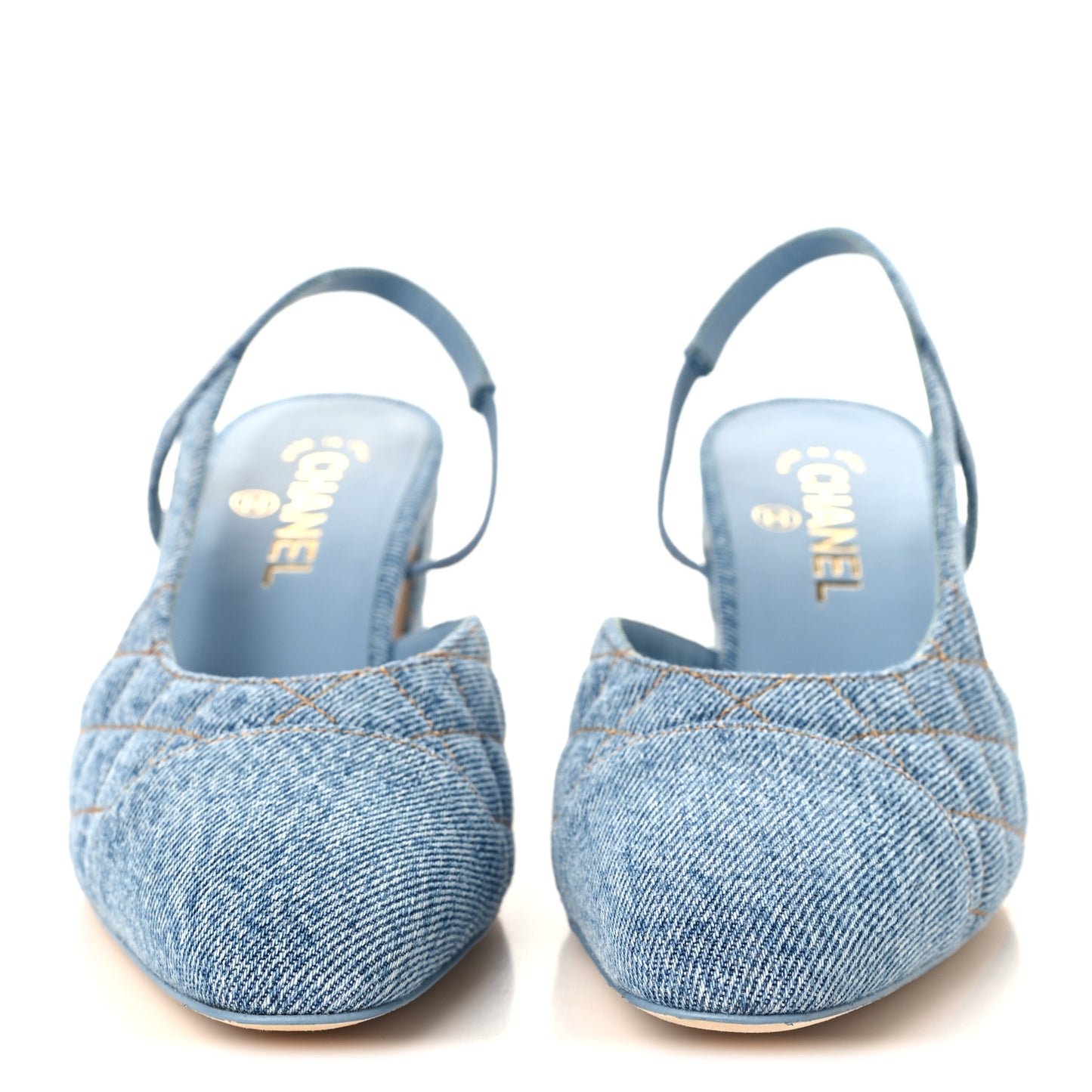 Printed Denim Cap Toe CC Slingback Pumps 39 Light Blue