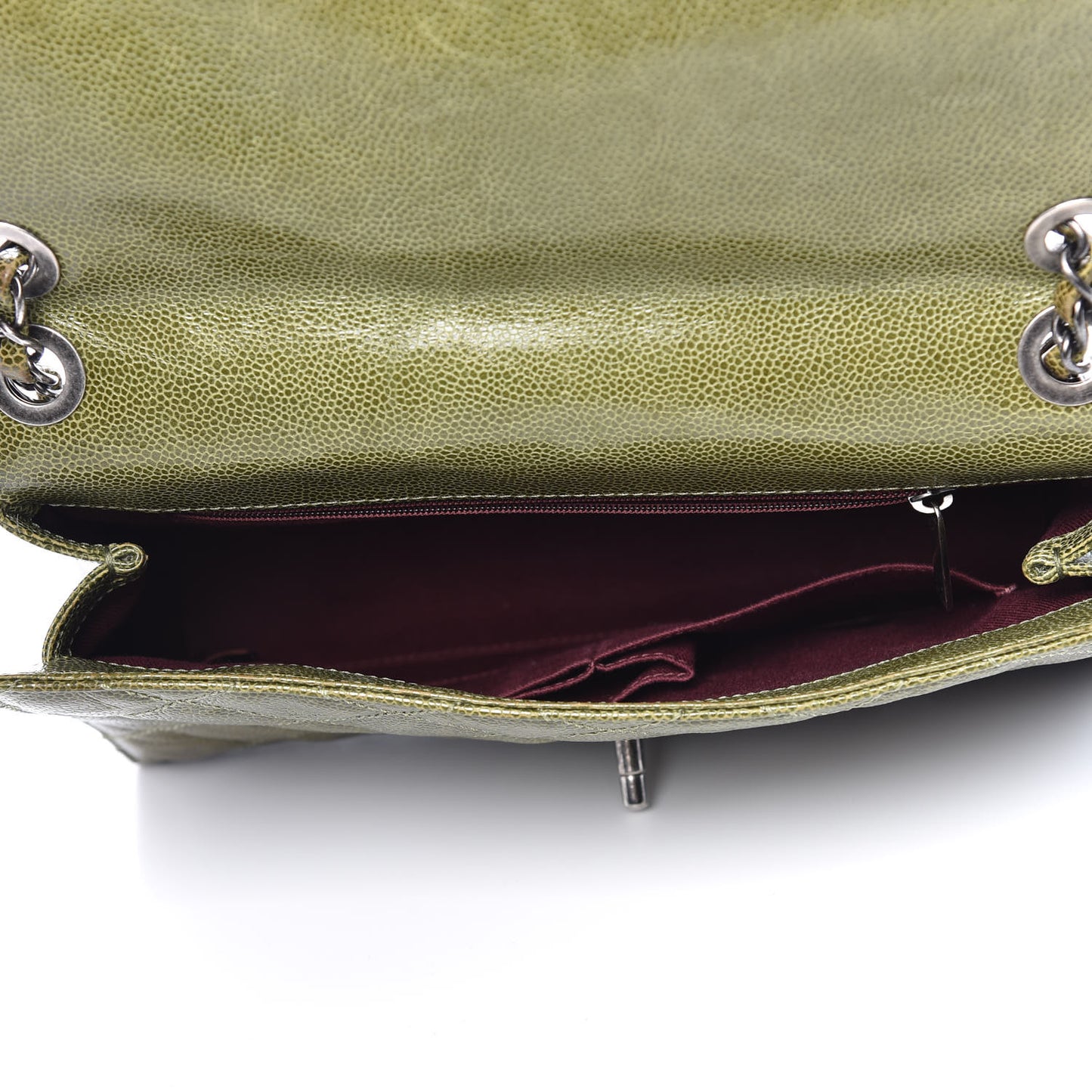 Crumpled Grained Calfskin Medium CC Crave Flap Green