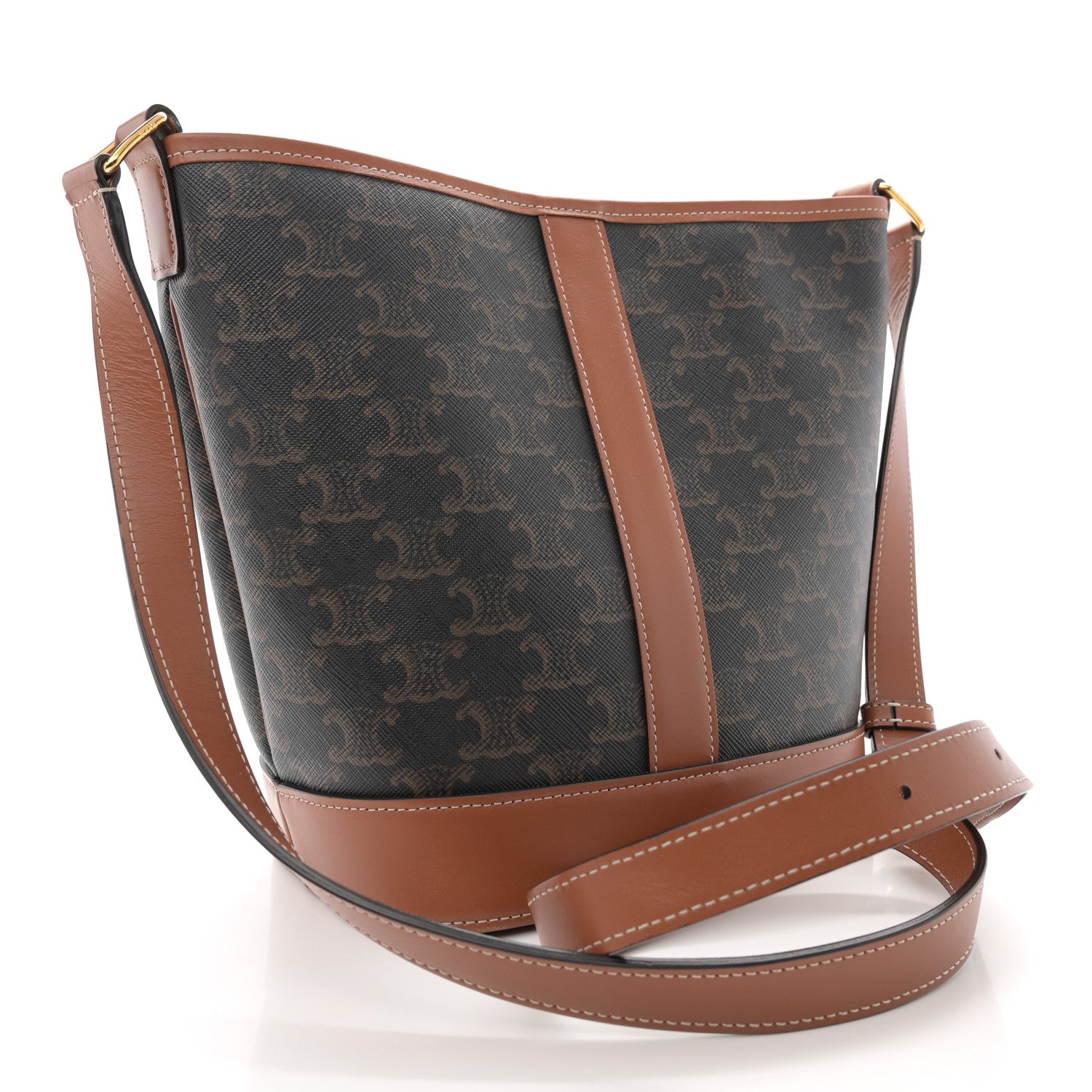 Celine Triomphe Canvas Calfskin Small Bucket Bag Tan 3 of 11