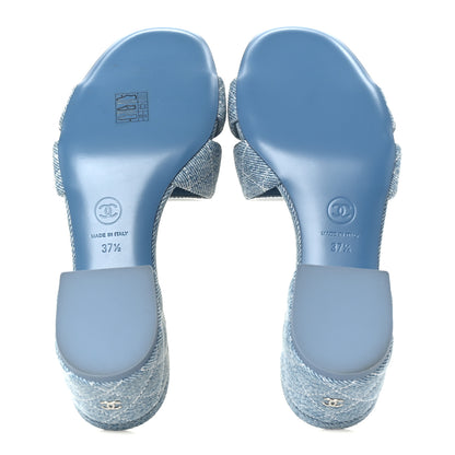 Chanel Denim Quilted Mules 37.5 Blue 6 of 9