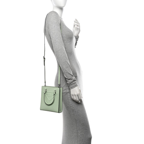 Soft Calfskin Triangle Logo Embossed Small Double Handle Crossbody Tote Acquamarina