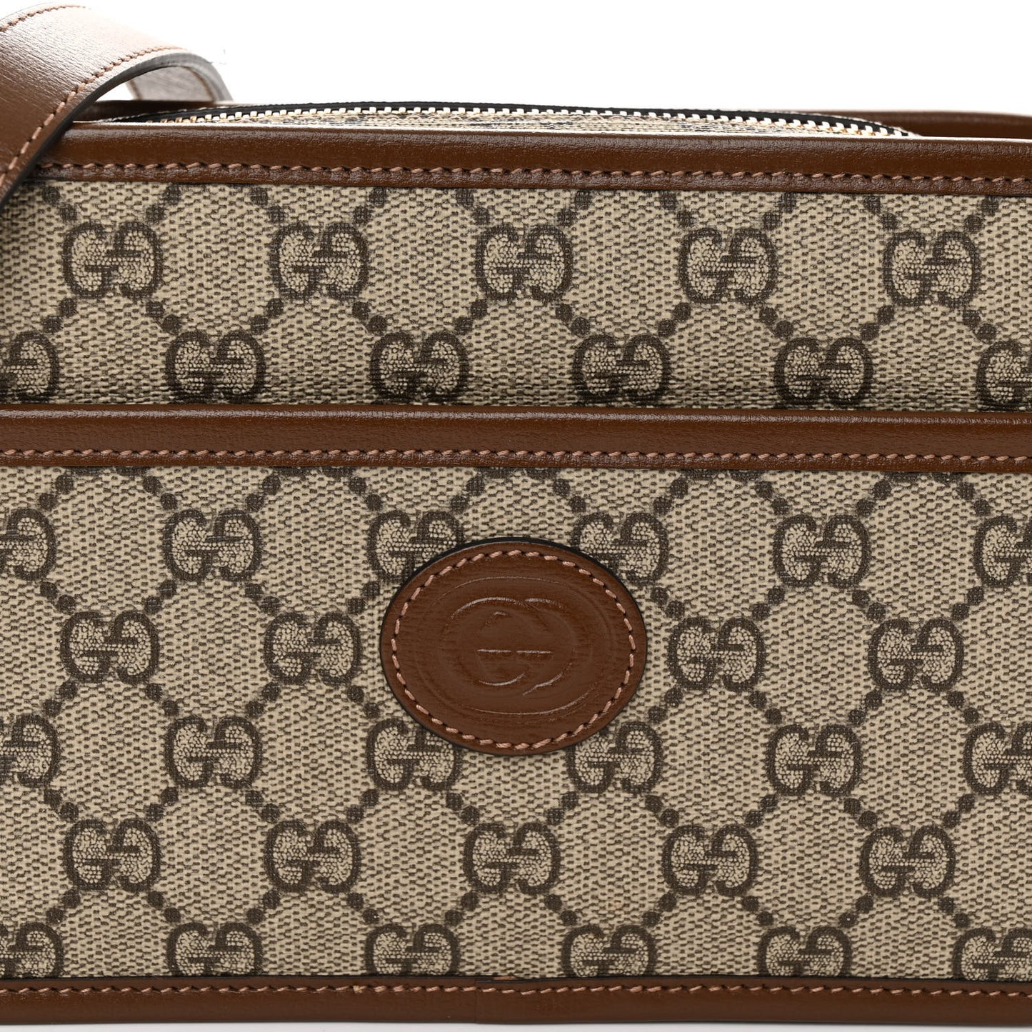 GG Supreme Monogram Azalea Calfskin Mini Retro Interlocking G Shoulder Bag Beige Ebony Brown Sugar
