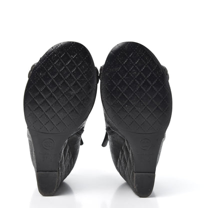 Chanel Fantasy Lambskin Peep Toe Short Boots 37.5 Black Gold 5 of 11
